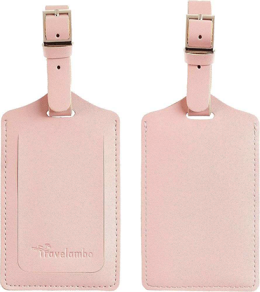 Travelambo Luggage Tag Faux Leather for Suitcase Women Kids Funny Cute (Lotus Pink) | Amazon (US)