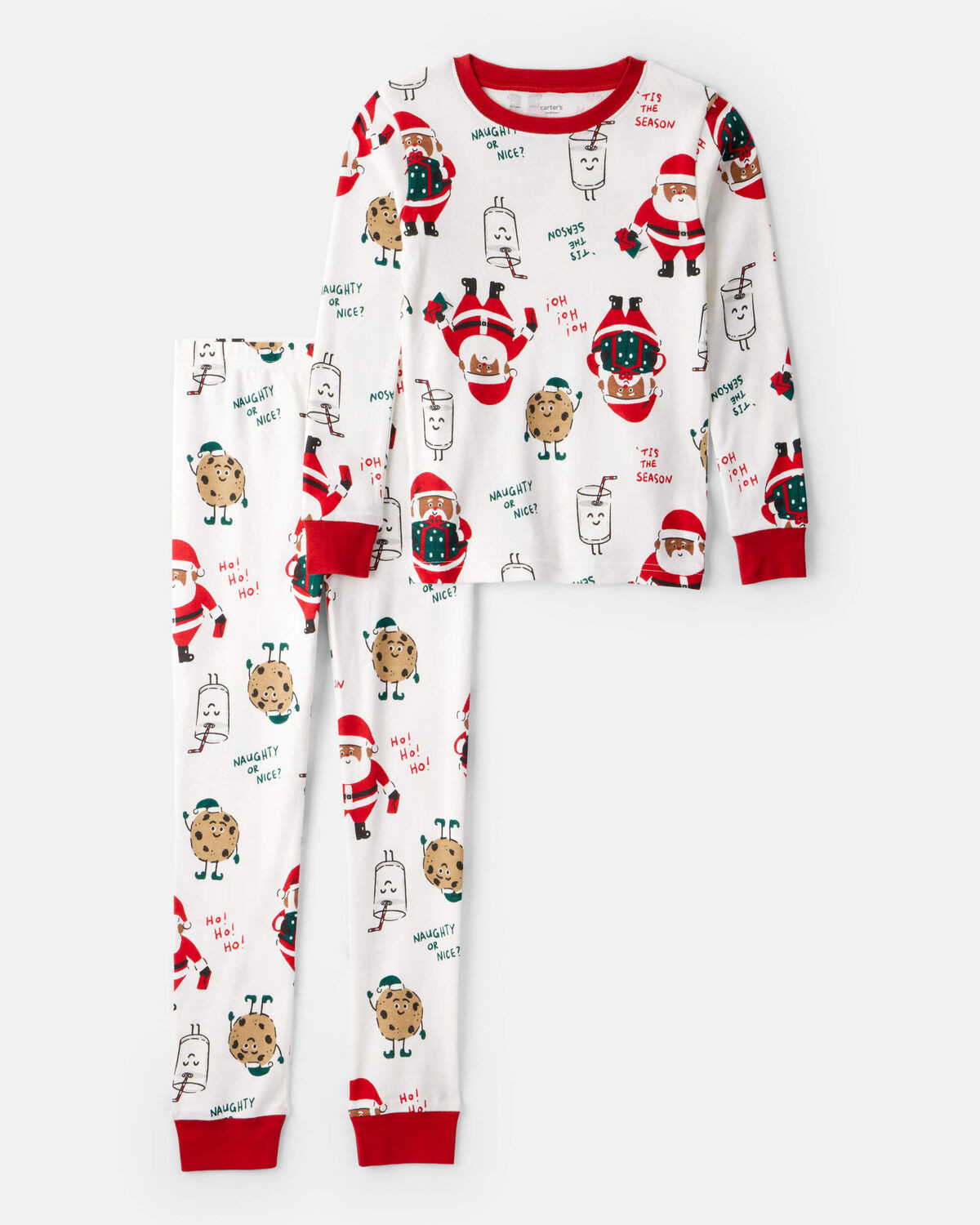 Kid Brown Santa Milk & Cookies 100% Cotton Long-Sleeve Snug Fit 2-Piece Pajamas - White | Carter's Inc