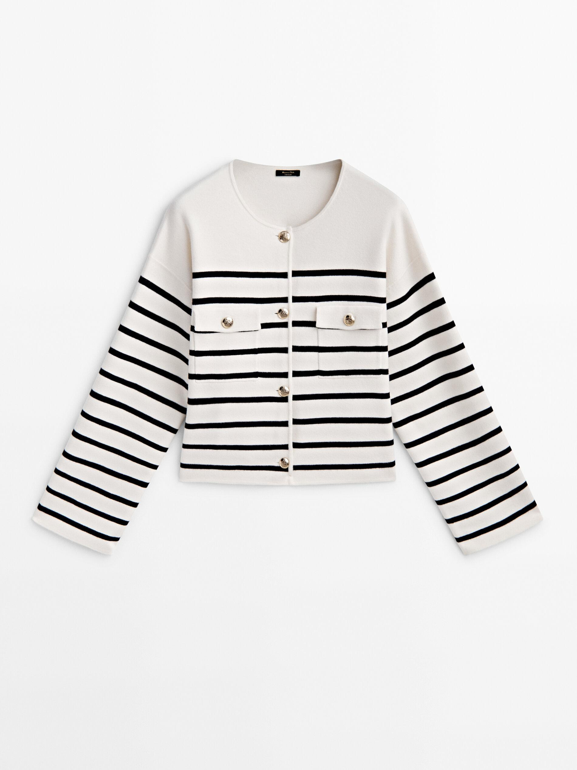 Gestreifter Strickcardigan mit Taschen | Massimo Dutti DE