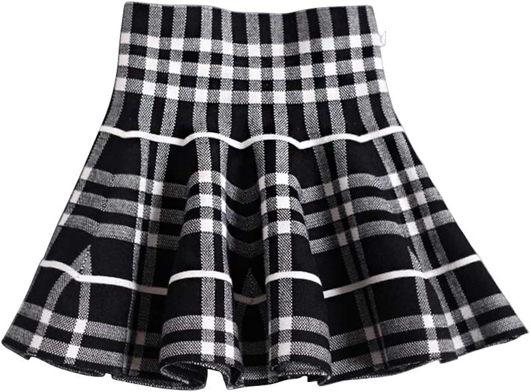 Mesinsefra Little Big Girls' High Waist Knitted Flared Pleated Skirt Casual | Amazon (US)