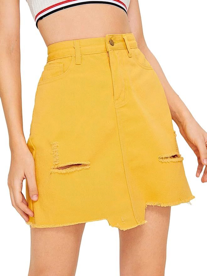 Verdusa Women's Casual Distressed Frayed Pencil Short Denim Skirt | Amazon (US)