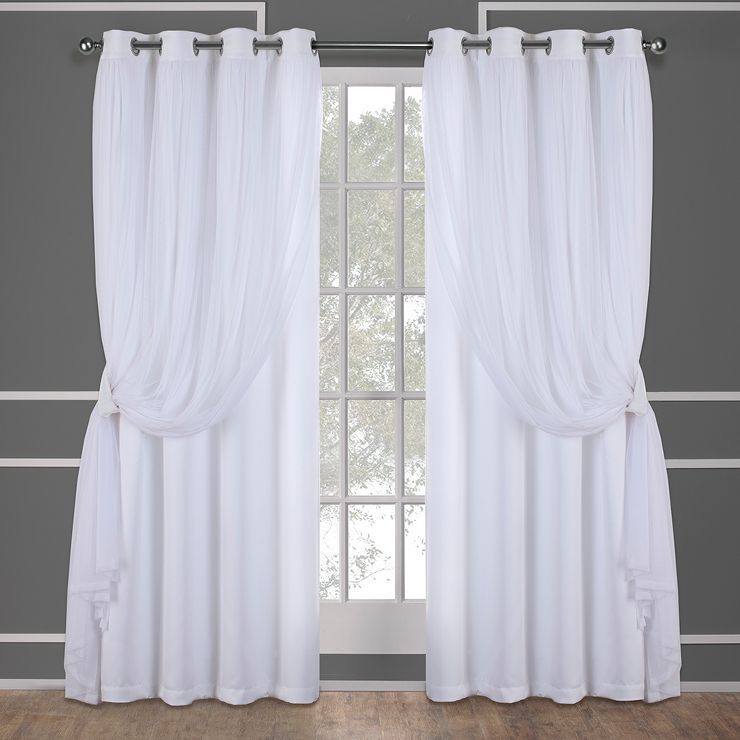 Set of 2 Caterina Layered Solid Blackout with sheer top Curtain Panels Black Pearl - Exclusive Ho... | Target