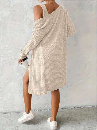 SOLY HUX Women's 2 Piece Sweater Dress Set with Cardigan Fall Outfit | Knit, Long Sleeve, Open Fr... | Amazon (US)