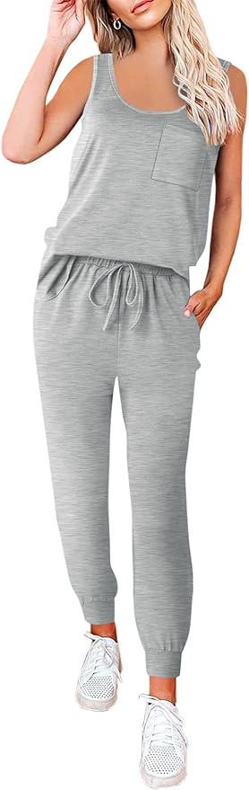 ANRABESS Women’s 2 Piece Sleeveless Crewneck Lounge Sets Long Sweatsuits Tracksuit Loungewear W... | Amazon (US)
