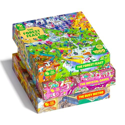 Magic Puzzles 3-Pack • Series Two • The Busy Bistro, The Crystal Caves, & The Forest Feast • 1000 Piece Jigsaw Puzzles from The Magic Puzzle Company | Amazon (US)