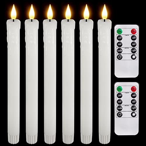 GenSwin Flameless White Taper Candles Flickering with 10-Key Remote, Battery Operated Led Warm 3D Wi | Amazon (US)