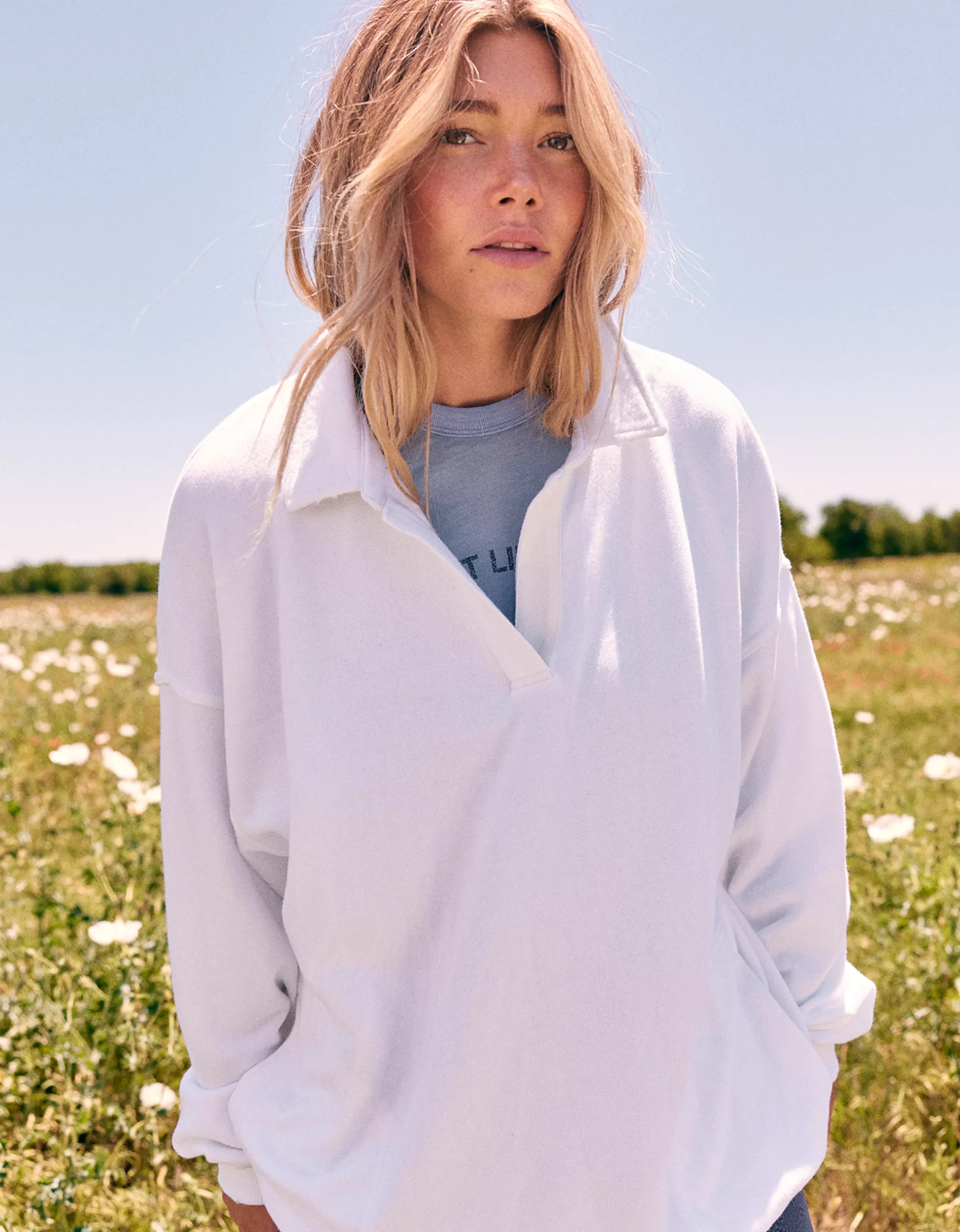 Aerie Happy Henley Everyday Polo Sweatshirt | American Eagle Outfitters (US & CA)