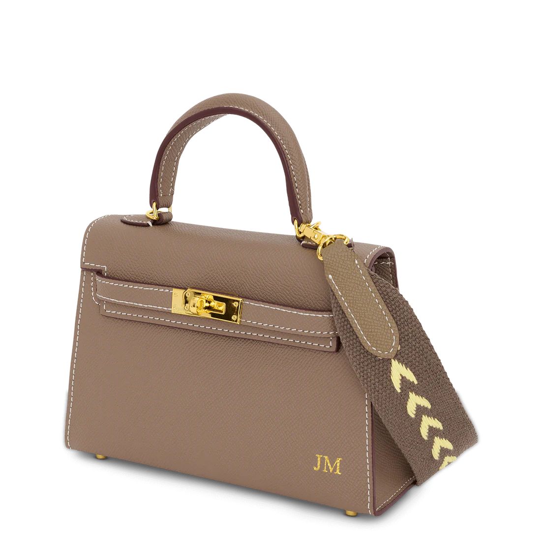Lily & Bean Hettie Mini Bag - Mocha with Initials & Fabric Strap | Lily and Bean