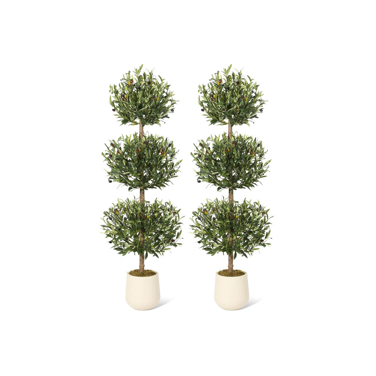 59" Artificial Ball Topiary Olive Tree - Fake Green Realistic Potted Plant with Olives, Moss Deco... | Wayfair North America