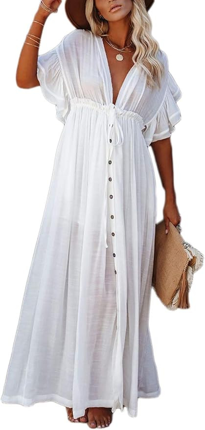 AILUNSNIKA Women Sexy Chiffon/Rayon Open Front Kimono Cardigan Long Swimsuit Cover Up | Amazon (US)