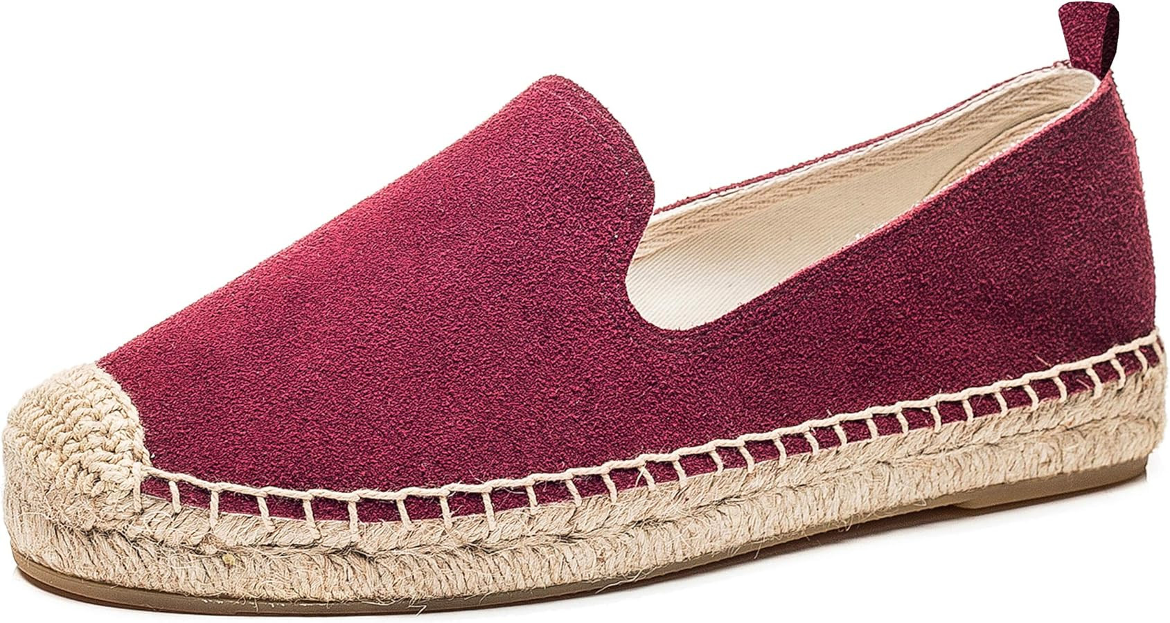 U-lite Women's Round-Toe Classic Flat Cap-Toe Slip ons Simple Espadrilles Leather Loafers | Amazon (US)