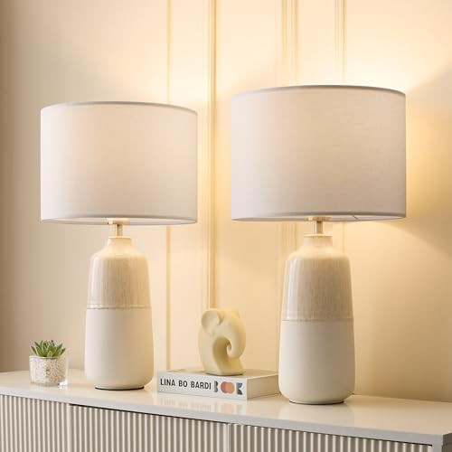 Tall Ceramic Table Lamp Set of 2, White Lamps for Bedroom Farmhouse Rustic Lamp Set Bedside Night... | Amazon (US)