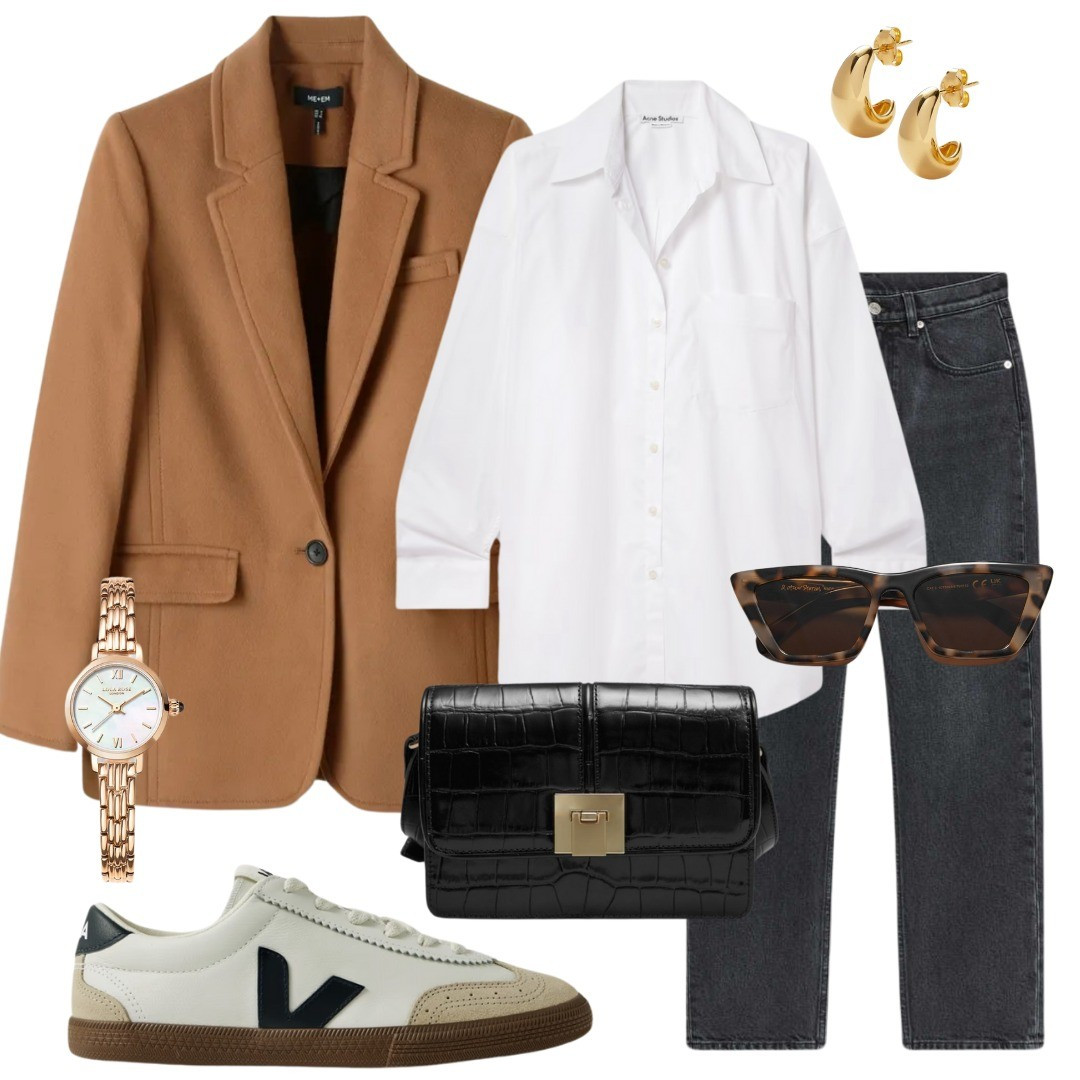 Camel blazer, white shirt styling, Veja sneakers, grey trousers, grey jeans, denim trousers, casual trousers, office look

#LTKstyletip #LTKworkwear #LTKshoecrush