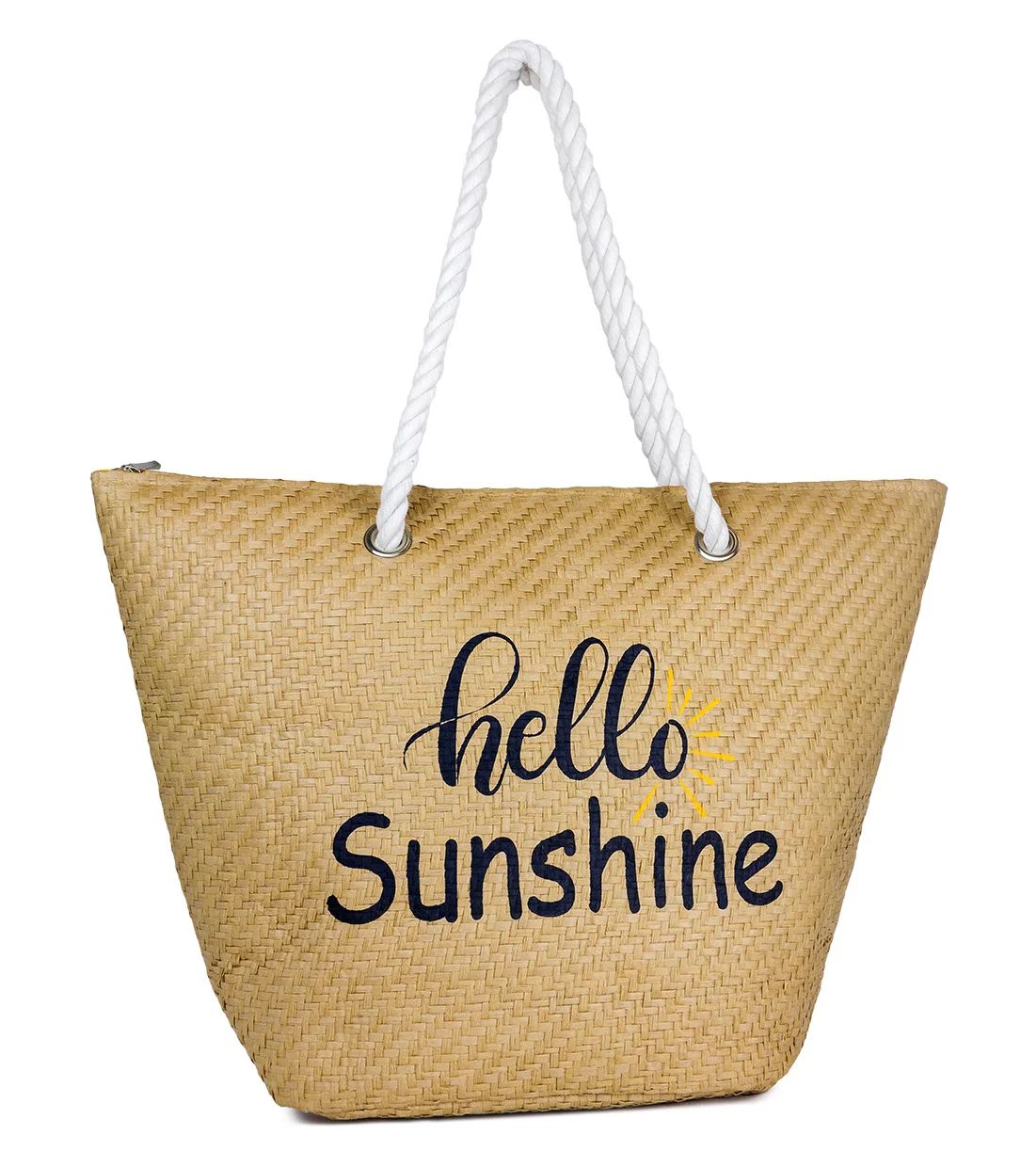 Women's Straw Hello Sunshine Verbiage Beach Tote Bag with Rope Handle | Walmart (US)