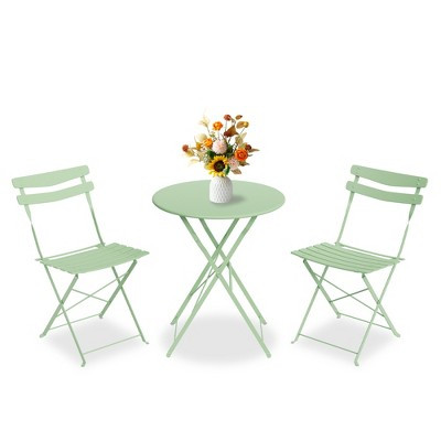 Space-Saving Collapsible Bistro Set – 3-Piece Metal Patio Table & 2 Chairs, No Assembly, Portable Indoor/Outdoor Garden Furniture, Green | Target