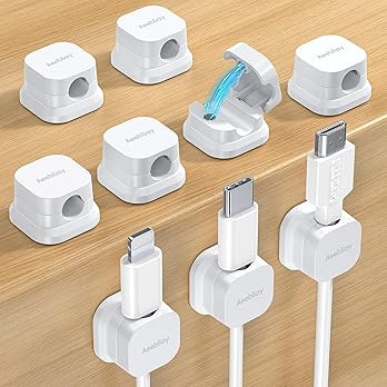 9 Pack Magnetic Cable Clips Cord Holder, Desk Cable Management Accessories, Cord Clips, Adhesive ... | Amazon (US)
