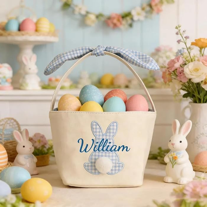 Personalized Easter Basket for Girls and Boys- Custom Name Bunny Rabbit Easter Basket - Unique Gi... | Amazon (US)
