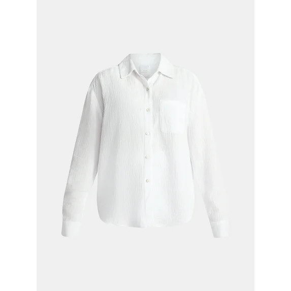 Time and Tru Women's and Women's Plus Cotton Button Up Coverup Shirt, Sizes XS-3X | Walmart (US)