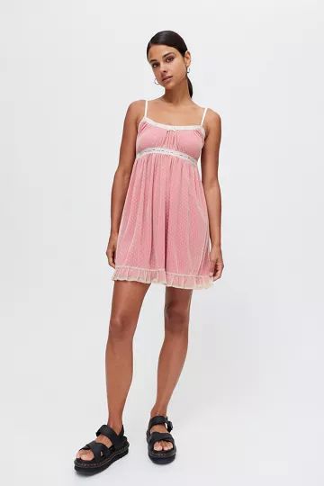 UO Mesh Babydoll Mini Dress | Urban Outfitters (US and RoW)
