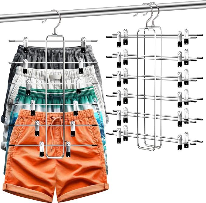 2 Pack Closet-Organizers-and-Storage,6 Tier Mens-Shorts Pants-Hangers-Space-Saving,Skirt-Hangers ... | Amazon (US)