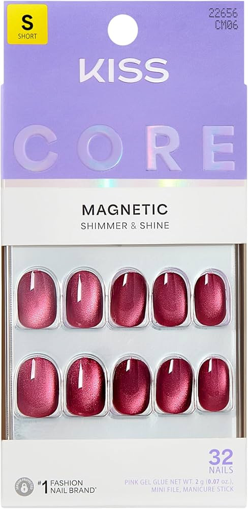 Kiss Core, Press On Nails, Nail glue included, 'Flaming', Purple, Short Size, Round Shape, Includ... | Amazon (US)