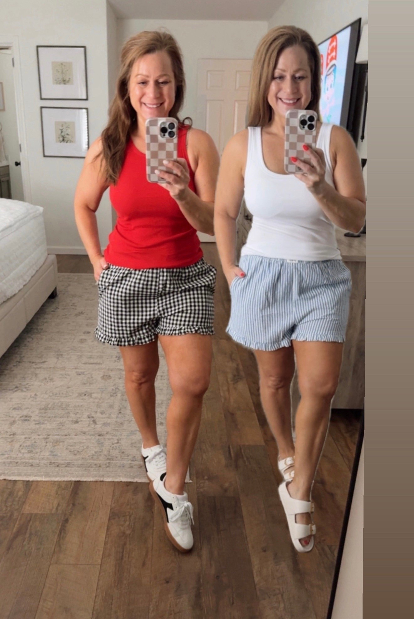 Ruffle hem shorts on sale today! 
Choose check or stripe
Multiple colors

I size up one for a looser fit

#LTKSaleAlert #LTKPetite #LTKMidsize