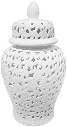 Sagebrook Home, White Pierced Ceramic Temple JAR, 13.75x13.75x24 | Amazon (US)
