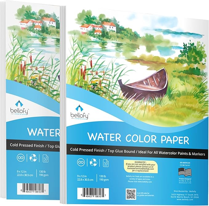 Bellofy 2X Watercolor Paper Pad, 100 Sheets, 9x12 Inches | Ideal for Kids, Artists & Beginners Lo... | Amazon (US)