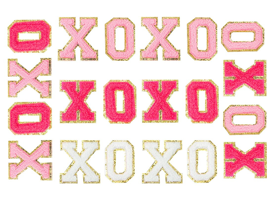 XOXO Letters Set of 4 Chenille Patches, 2.2" Self Adhesive Varsity Letters, DIY Dupe, Has Gold Gl... | Etsy (US)