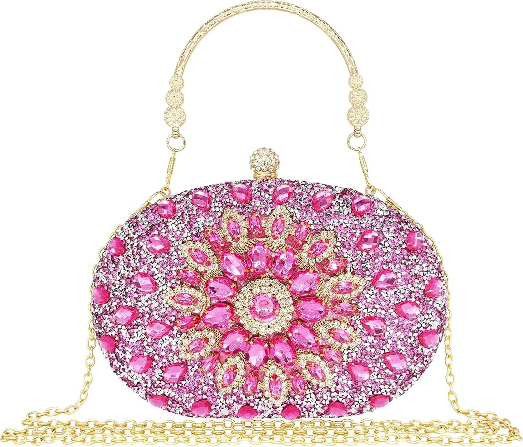 Rhinestone Clutch Purses for Women Evening Wedding Formal - Round Pearl Clasp Handbag - Crystal D... | Amazon (US)