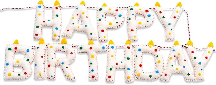 Pre-Strung Happy Birthday Banner Handmade Wool Felt HAPPY BIRTHDAY Garland, Reusable Rainbow Part... | Amazon (US)