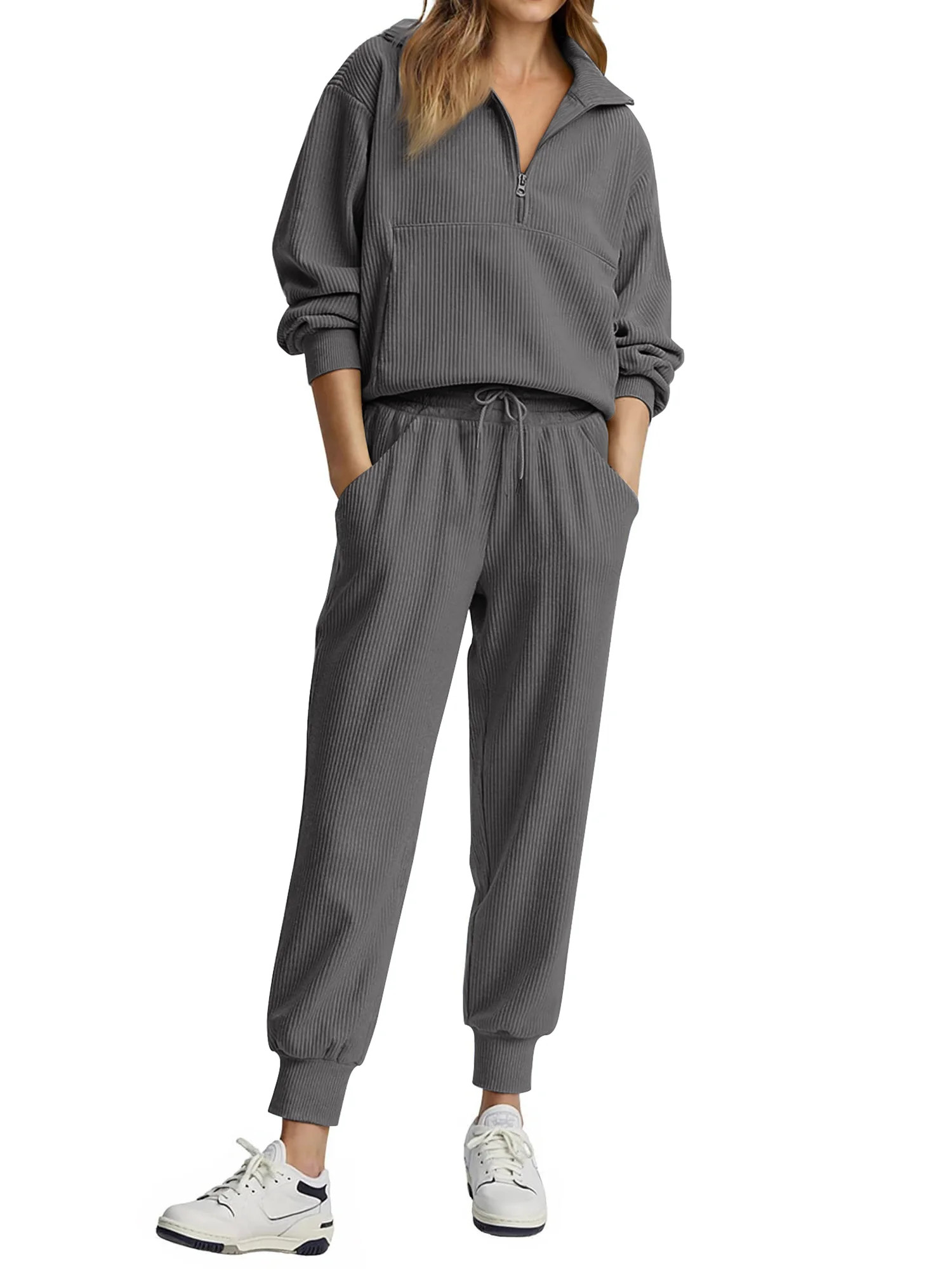 Fantaslook Womens 2 Piece Outfits Long Sleeve Half Zip Sweatsuits with Pockets Pullover Lounge Se... | Walmart (US)