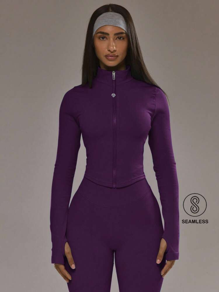 Musera Sport Dipped Hem Zip Through Seamless BBL Jacket Co-Ord Top Only Padel Winter Activewear Sport Gym Workout Alloy | SHEIN