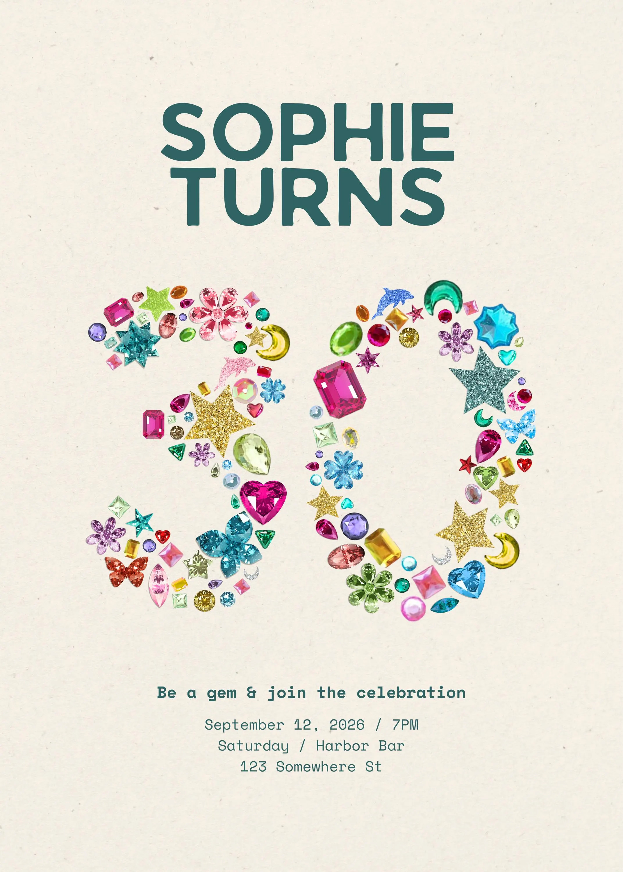 30th Birthday Invitation Template, Editable Gem Birthday Invite, Digital Download Evite, Printable Jewel Card | Etsy (Global)