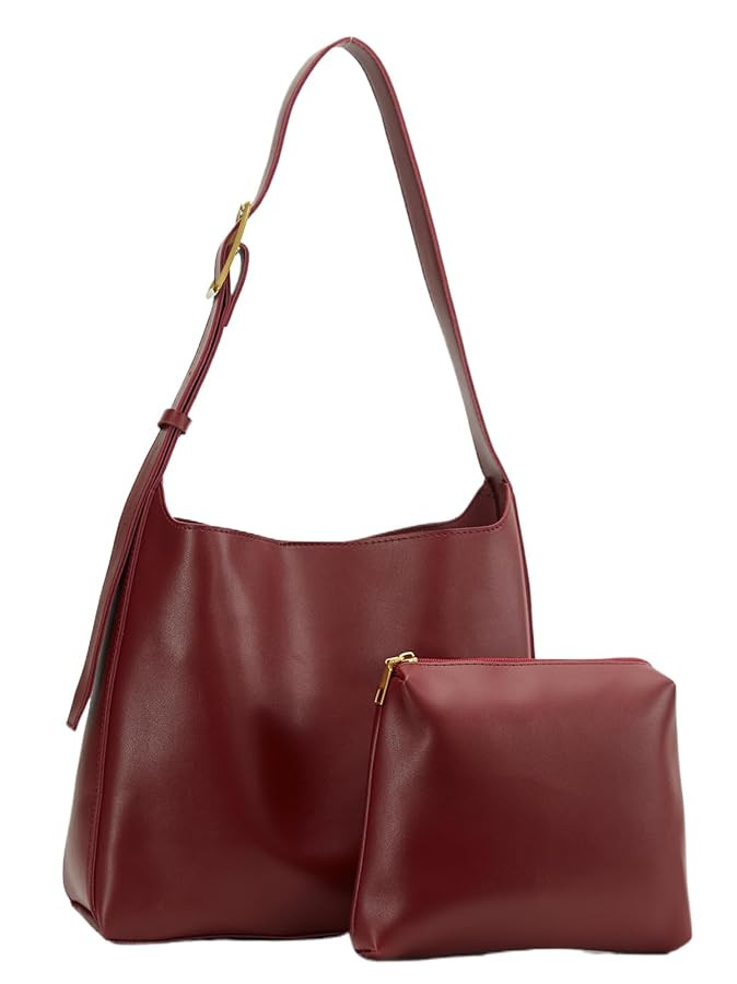 NEBIL PU Leather Bucket Bags For Women,Slouchy Shoulder Bag Purses Hobo Tote Bags with Wallet | Amazon (US)