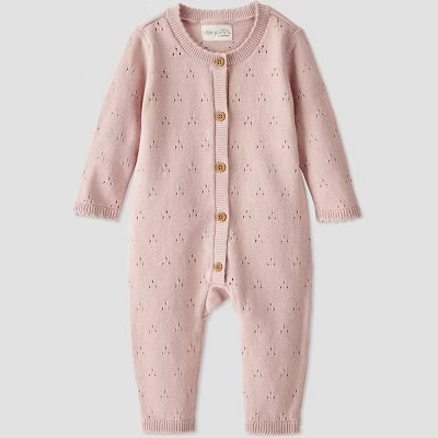 Little Planet by Carter's Organic Baby Girls'️ Pointelle Sweater Knit Romper - Pink Newborn | Target