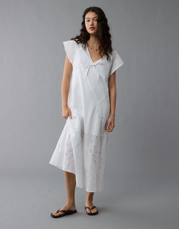 AE Flutter Sleeve Eyelet Maxi Dress | American Eagle Outfitters (US & CA)