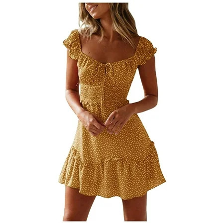 Yannianjz Casual Dresses for Women 2022 Sundresses Stitching Ruffled Floral Skirt Short-Sleeved Lace | Walmart (US)