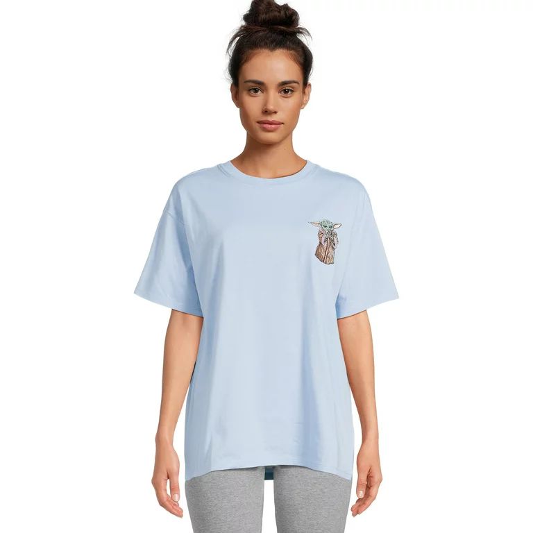 Baby Yoda Juniors Embroidered Oversized Graphic Tee, Sizes XS-3XL | Walmart (US)