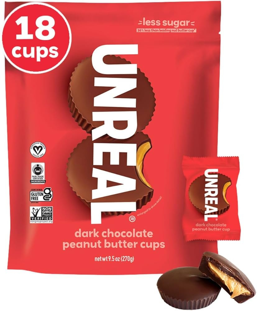 UNREAL Dark Chocolate Peanut Butter Cups (Value Size Bag) | Vegan, 5g Sugar | Gluten Free, Fair T... | Amazon (US)