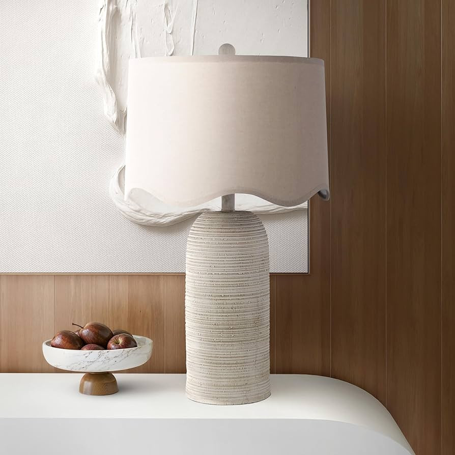 Abani Table Lamp Yvonne Wavy Shade 26”– Transitional Grey Resin Base with Wheat Linen Wavy Sh... | Amazon (US)