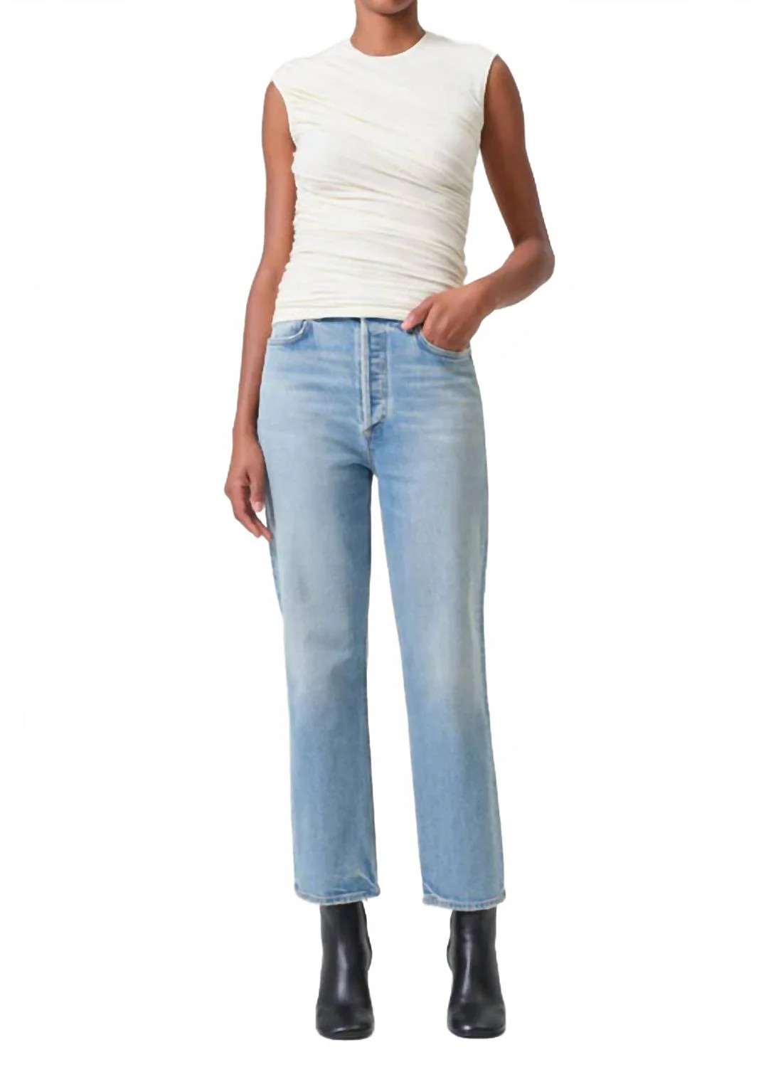 90's Pinch Waist High-Rise Crop Jeans In Ripple | Shop Simon
