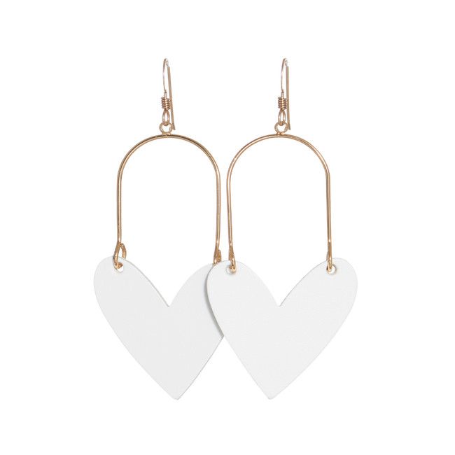 Sweetheart Hoop Select White Leather Earrings | Nickel and Suede