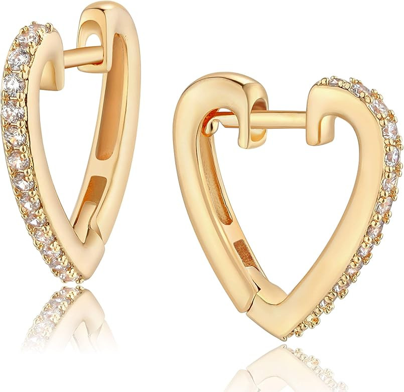 Mevecco 18K Gold Plated Huggie Earrings Dainty Shining White Cubic Zirconia Geometry Beads Butter... | Amazon (US)