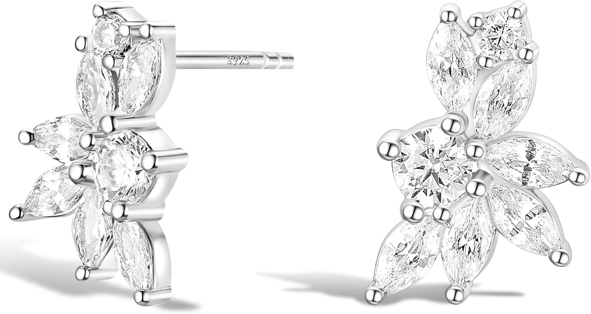 TIGRADE Stud Earrings Marquise and Round Cubic Zirconia Rhinestone Cluster Earrings 925 Sterling ... | Amazon (US)