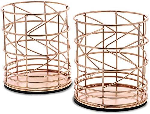 Juvale 2-Pack Rose Gold Metal Wire Makeup Brush Pencil Cup Holders, 3.5 x 3.5 x 4 Inches | Amazon (US)