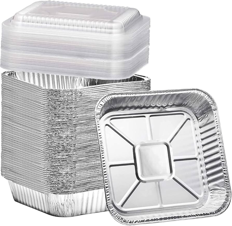 (35 Pack) 8x8 Square Aluminum Baking Cake Pans with Clear Plastic Lids - Foil Pans with Lids - Di... | Amazon (US)