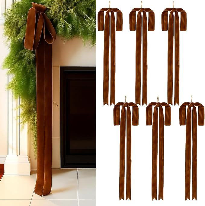 Janinka 6 Pcs Light Brown Velvet Christmas Swag Bow 31.5 x 23.6 inch Large Neutral Christmas Orna... | Amazon (US)