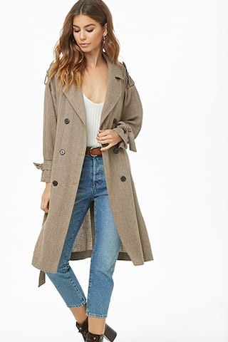 Herringbone Double-Breasted Trench Coat | Forever 21 (US)
