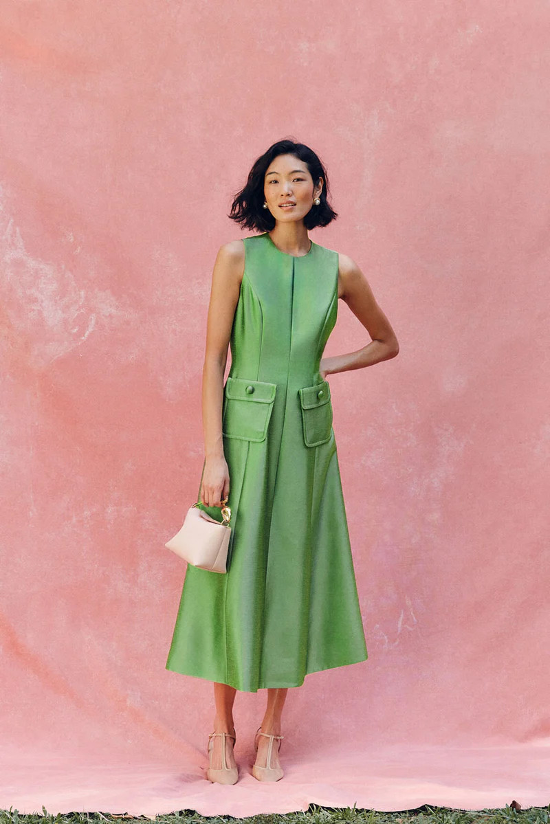 Pistachio Dupioni Helene Midi Dress | Tuckernuck (US)